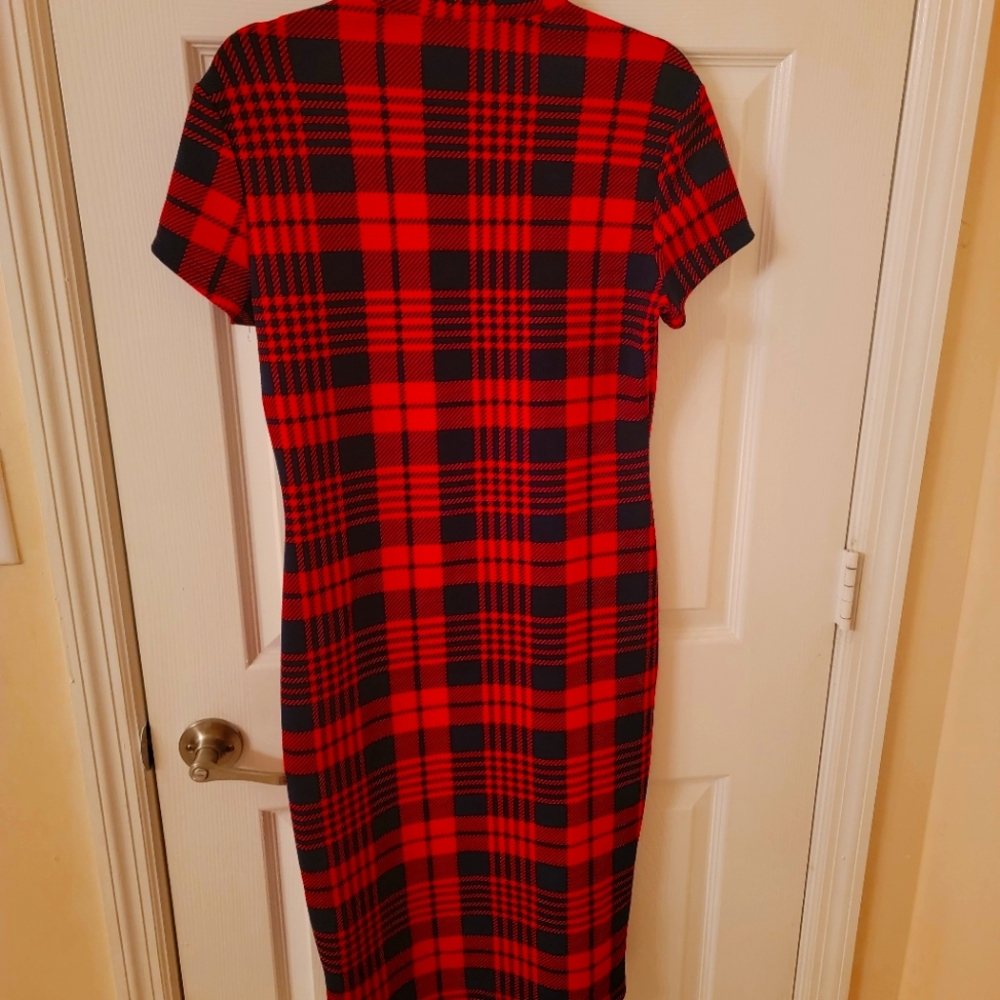 Red and black knee length dress